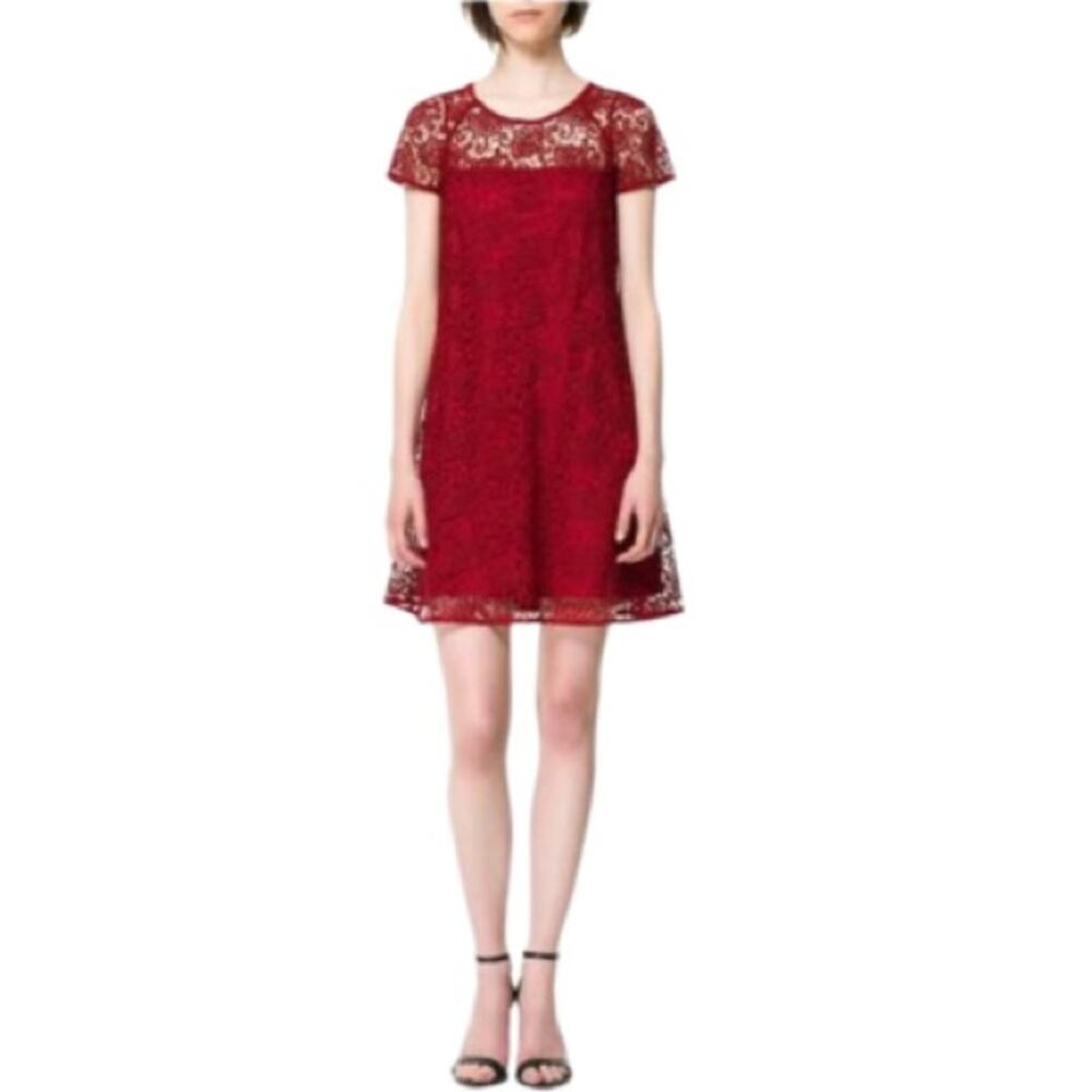 Zara Red Guipure Lace Dress With Attached Slip Red Size M